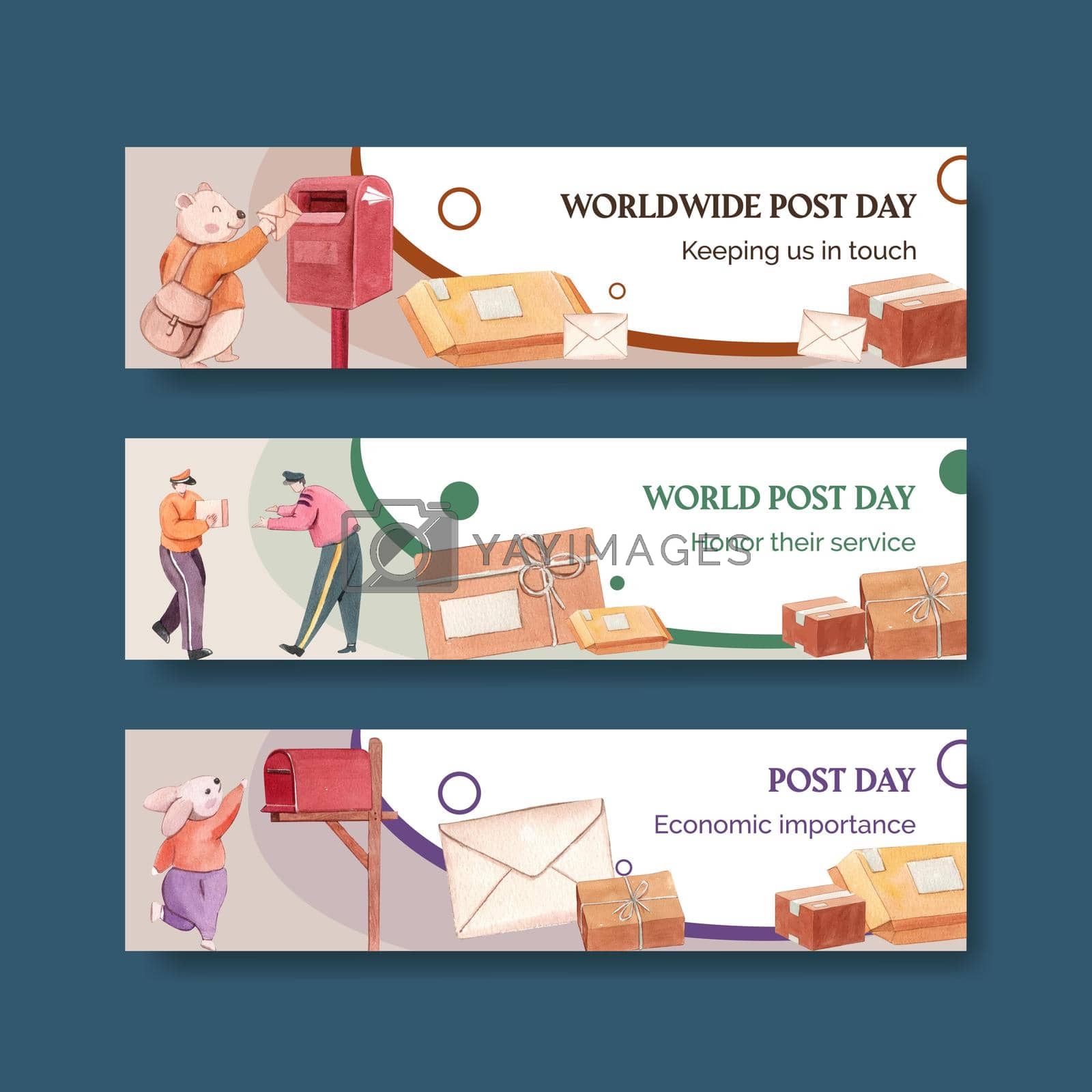 Royalty free image of Banner template with world post day concept,watercolor style by Photographeeasia