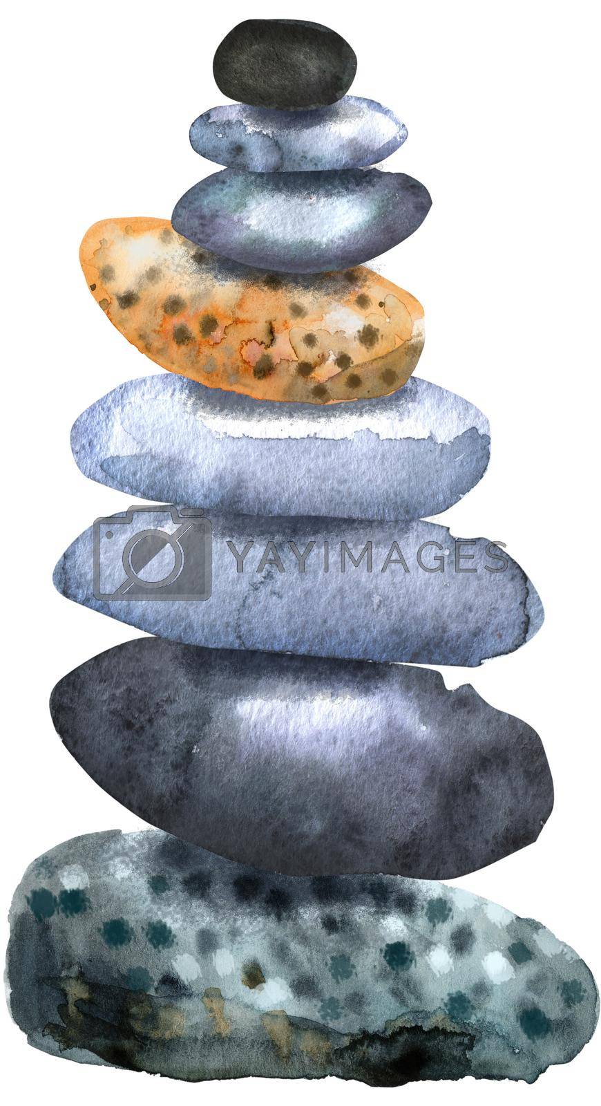 Royalty free image of Watercolour painting of a stack of flat pebbles by NataOmsk