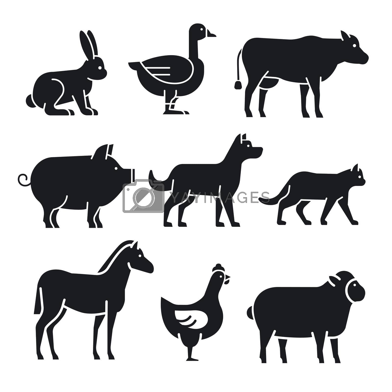 illustration of the farm animals and pets icon set collection