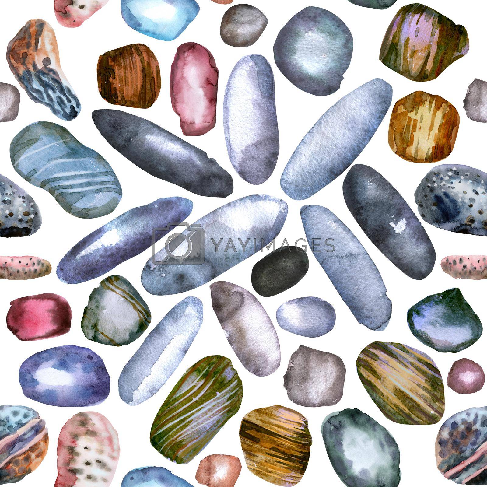 Royalty free image of Seamless pattern of watercolour painting flat pebbles by NataOmsk