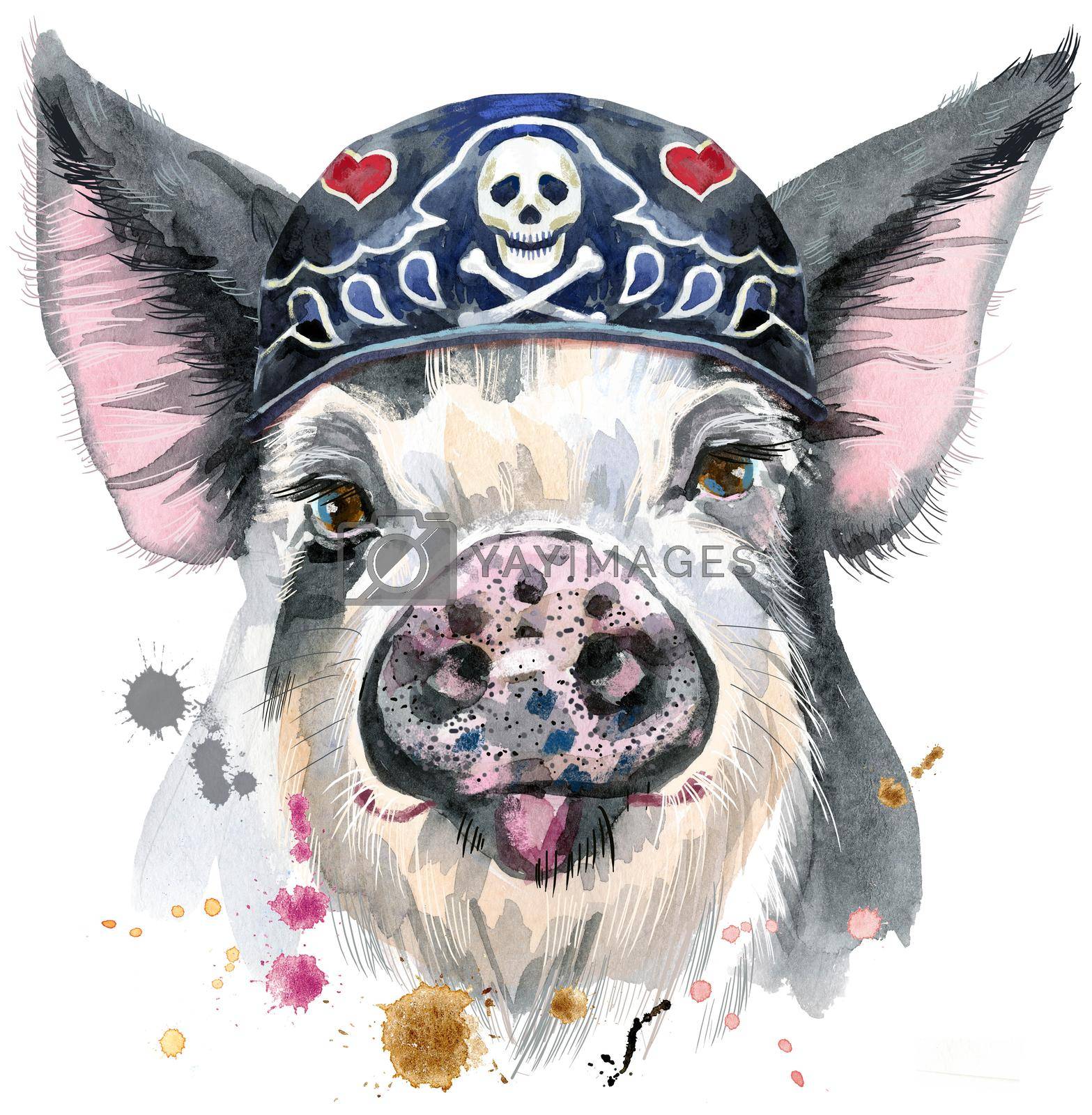 Royalty free image of Watercolor portrait of pig wearing biker bandana by NataOmsk