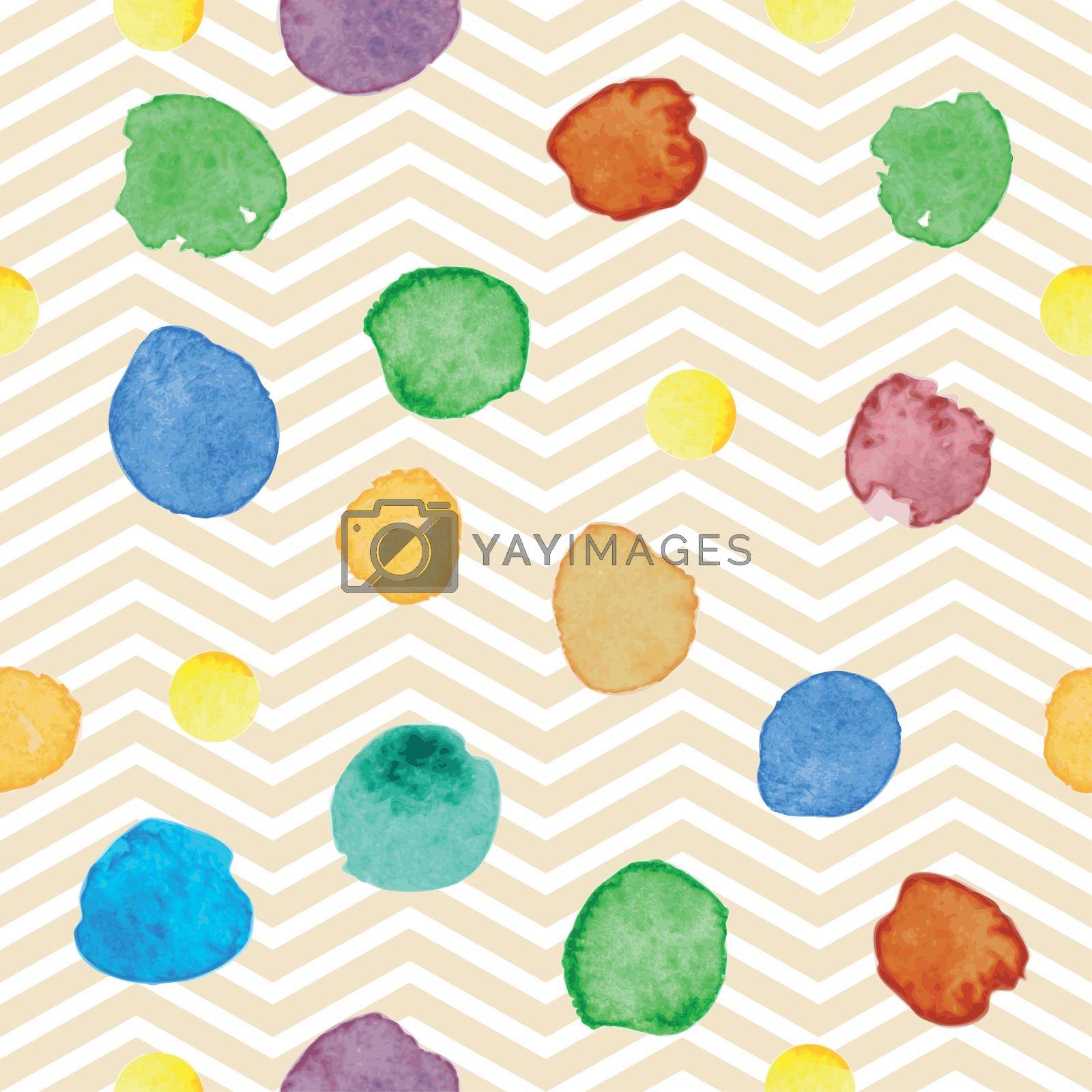 Watercolor handmade splashes on a geometric background. Different shades of yellow, green, blue