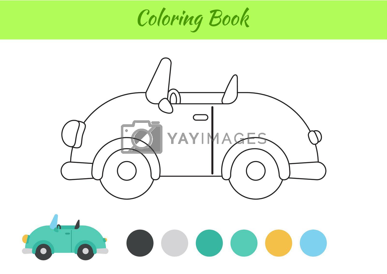 Coloring book car for children. Educational activity page for preschool years kids and toddlers with transport. Printable worksheet. Cartoon colorful vector illustration.