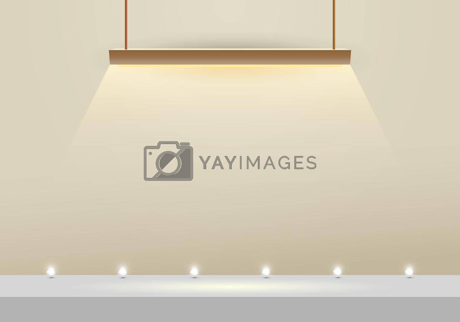 Royalty free image of 3D hanging lamp  modern stage with neon sphere ball minimal scene backdrop by rarinlada