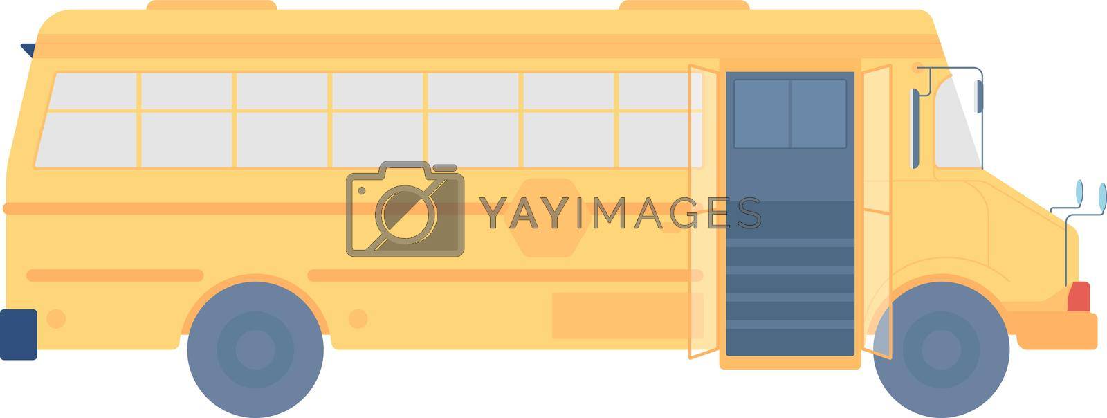School bus semi flat color vector item. Transportation to preschool. Full realistic object on white. Back to school isolated modern cartoon style illustration for graphic design and animation