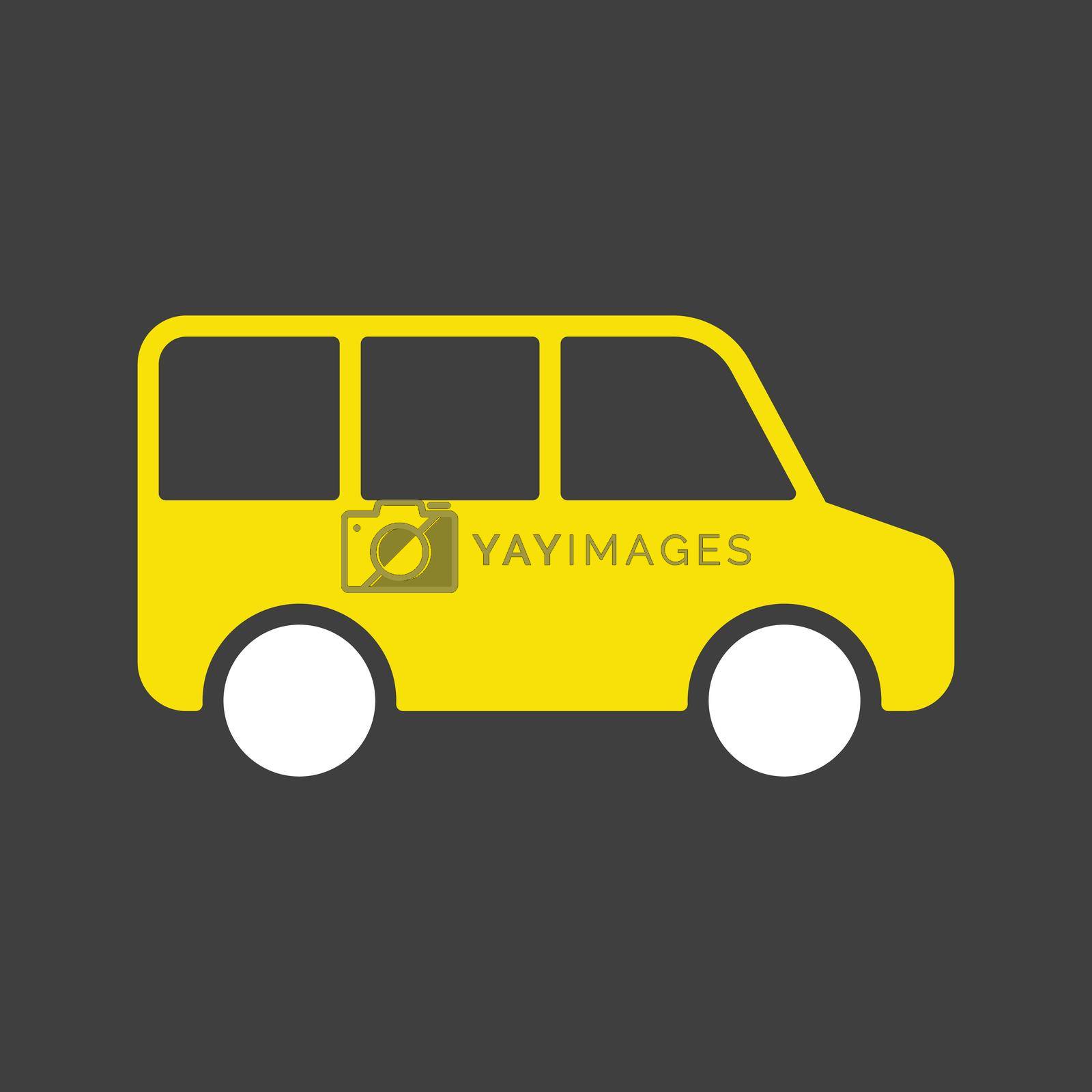 Airport shuttle minivan, shuttle bus vector glyph icon on dark background. Graph symbol for travel and tourism web site and apps design, logo, app, UI