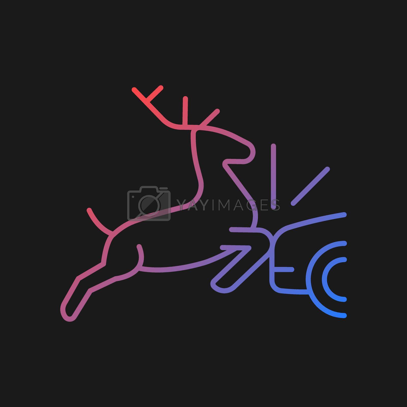 Collision with animals gradient vector icon for dark theme. Situation with wildlife and livestock near highways. Thin line color symbol. Modern style pictogram. Vector isolated outline drawing