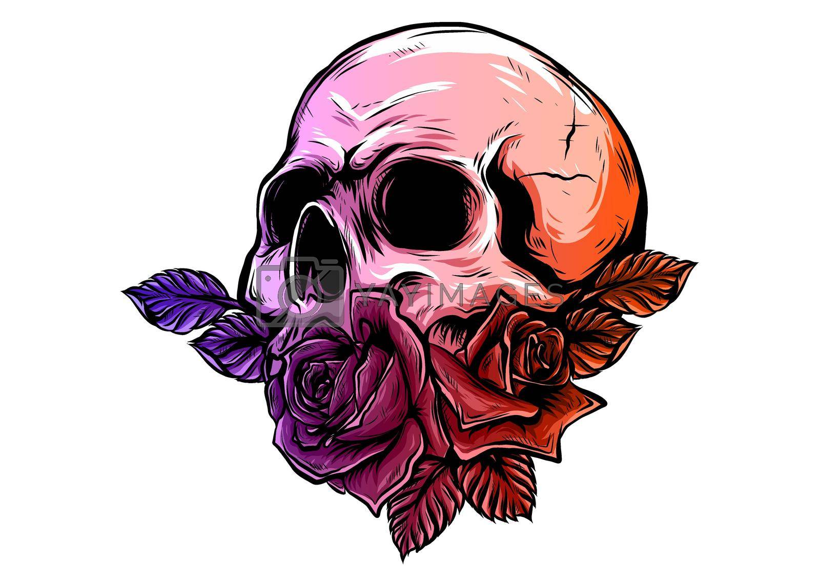 Royalty free image of A human skulls with roses on white background by dean