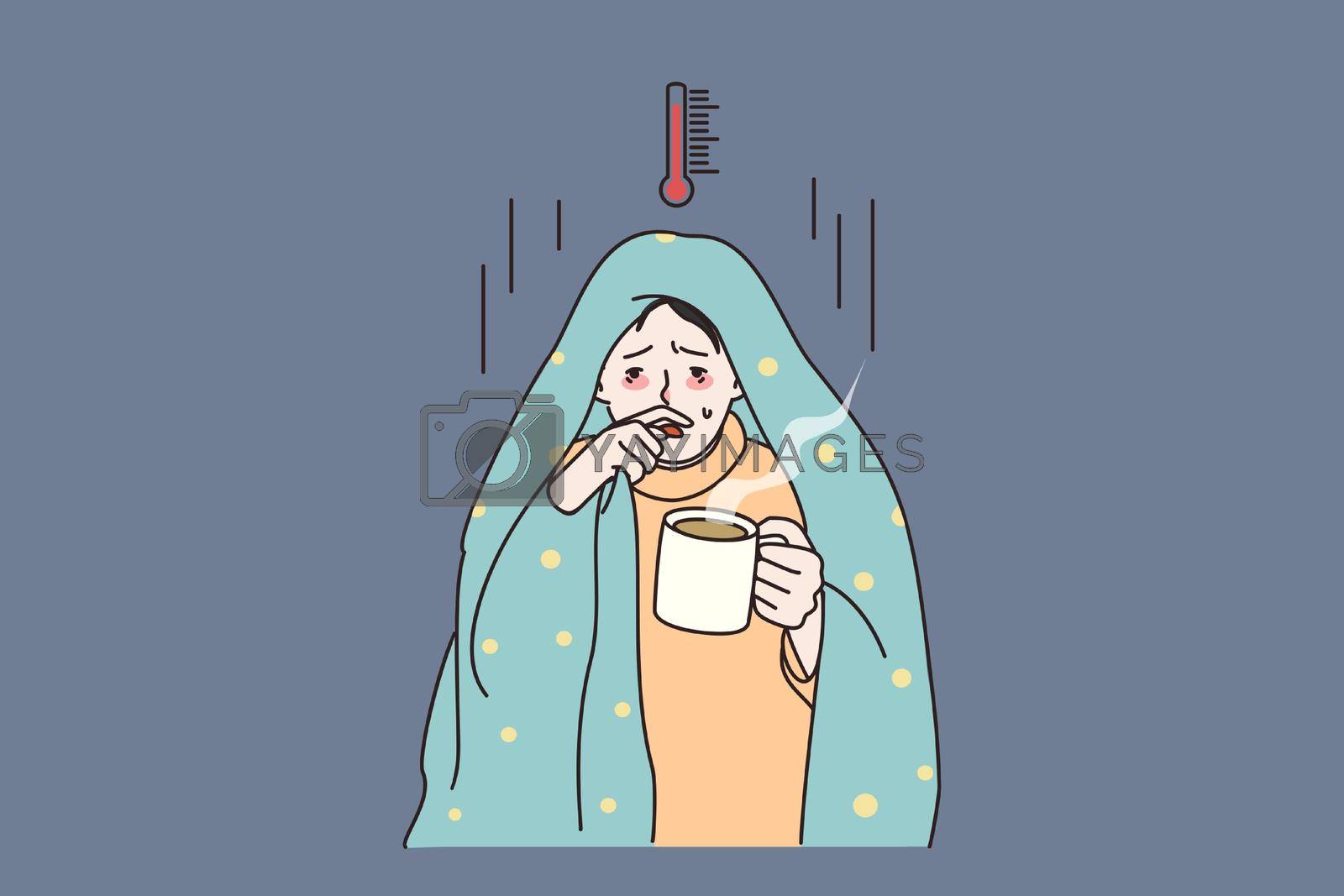 Royalty free image of Unhealthy man have flu suffer with high temperature by Vasilyeva