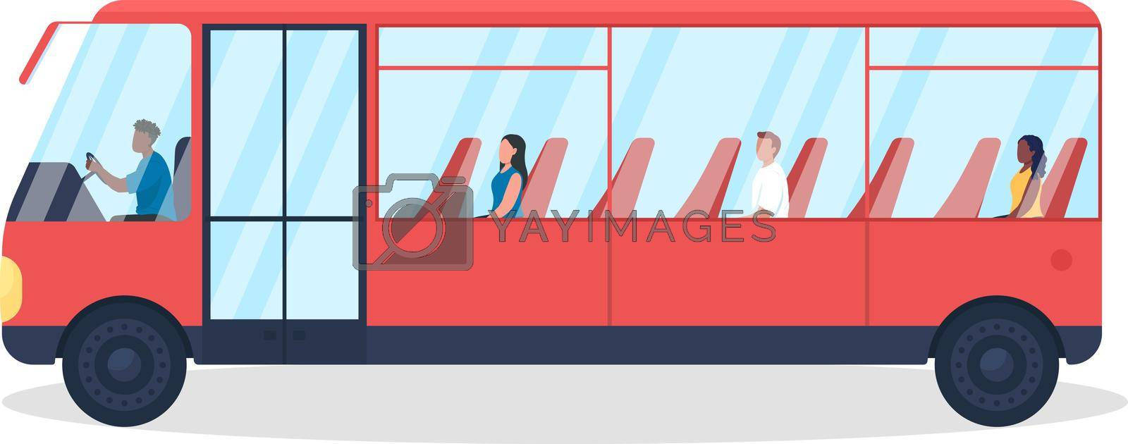 Bus with passengers semi flat color vector object. Commuter with people. Realistic item on white. Urban transportation isolated modern cartoon style illustration for graphic design and animation