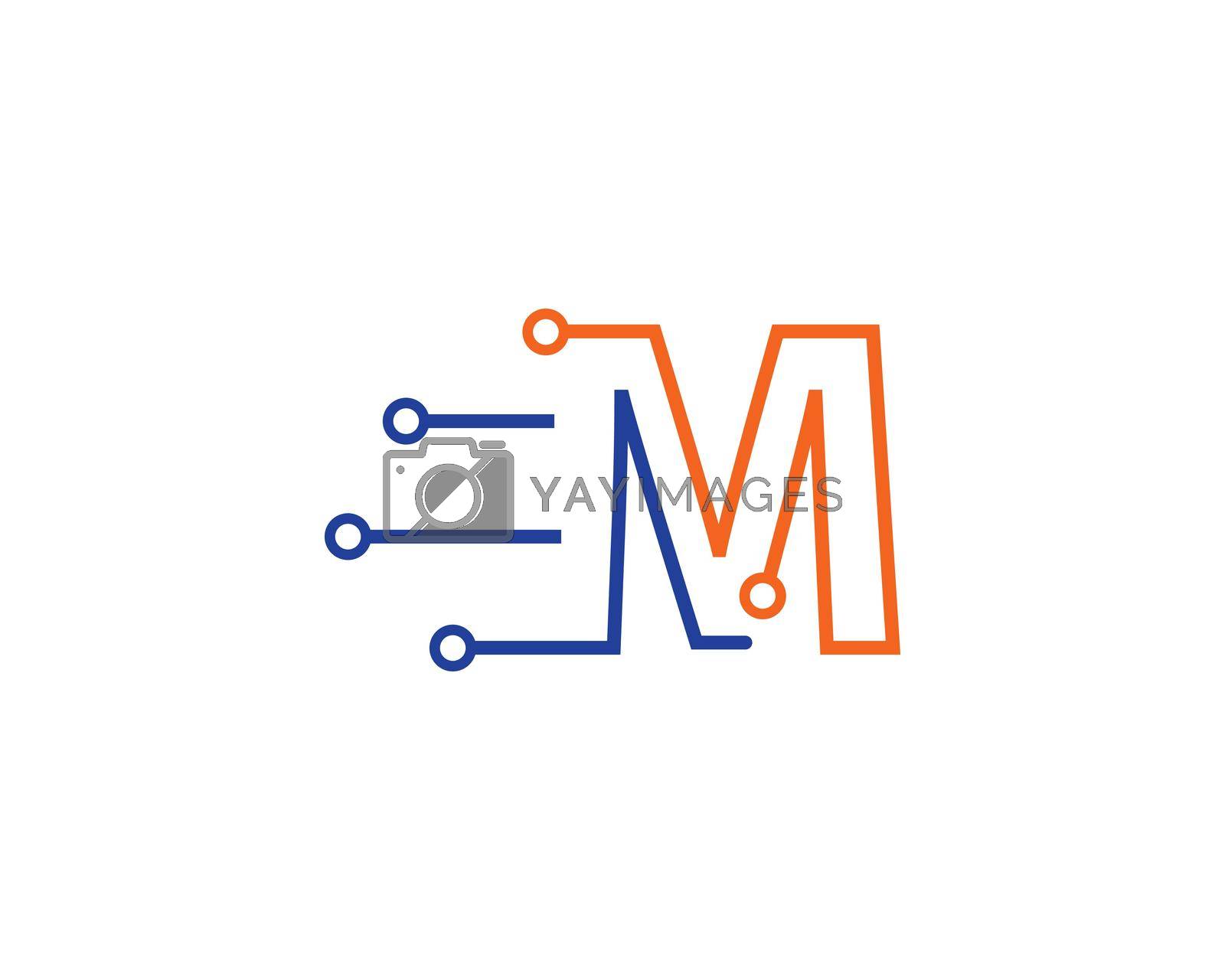 M letter circuit technology logo vector template