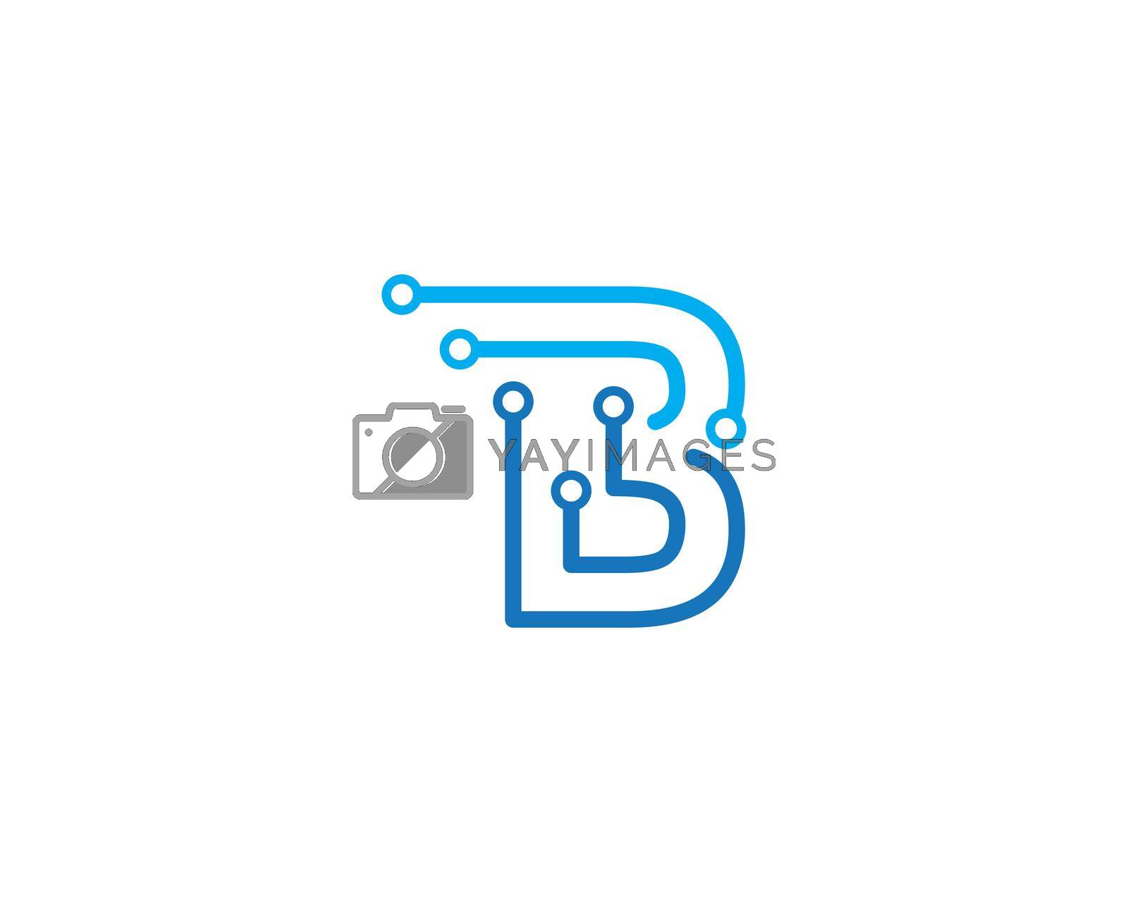 B letter circuit technology logo vector template