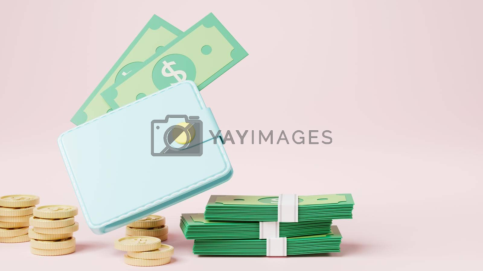 Royalty free image of Wallet with coins and banknote dollar, Money online payment saving business success icon by Sorapop