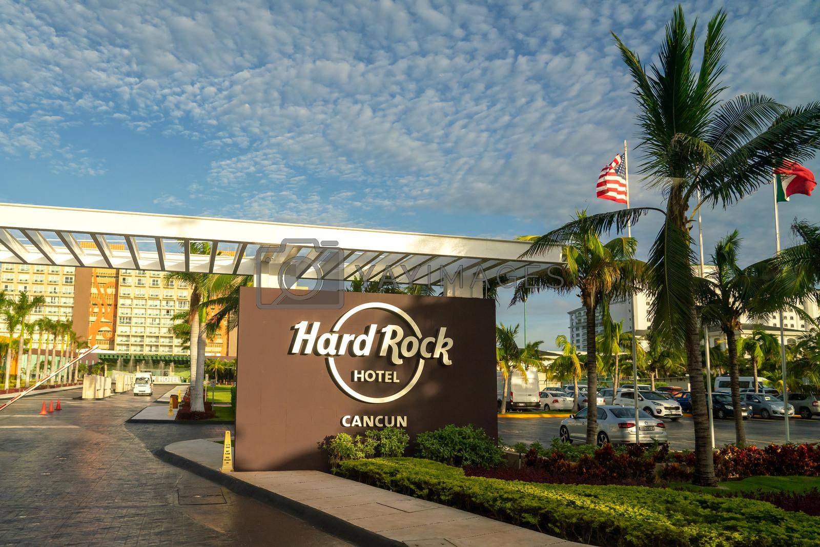 Royalty free image of Cancun, Mexico - 16 September 2021: Hard Rock Cancun Hotel sign at the entrance of hotel. Luxury resort on Riviera Maya, Yucatan Peninsula by Mariakray