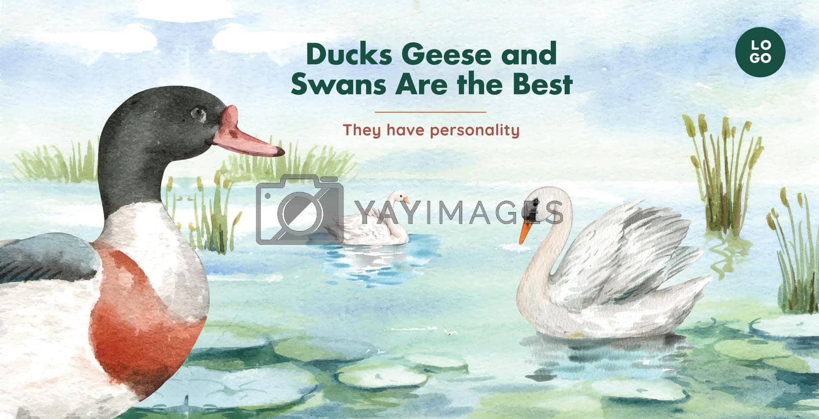 Royalty free image of Billboard template with duck and swan concept,watercolor style by Photographeeasia