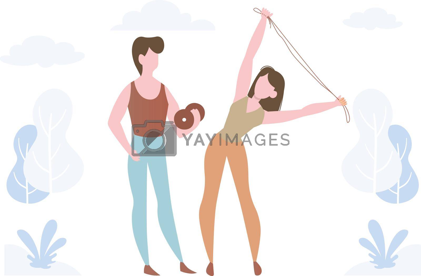 Royalty free image of A boy and a girl doing exercise for fitness. by FlaticonsDesign