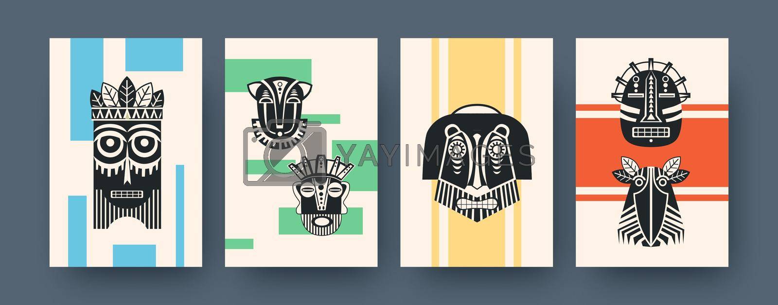 Royalty free image of Set of contemporary art posters with African tribal masks by mstjahanara