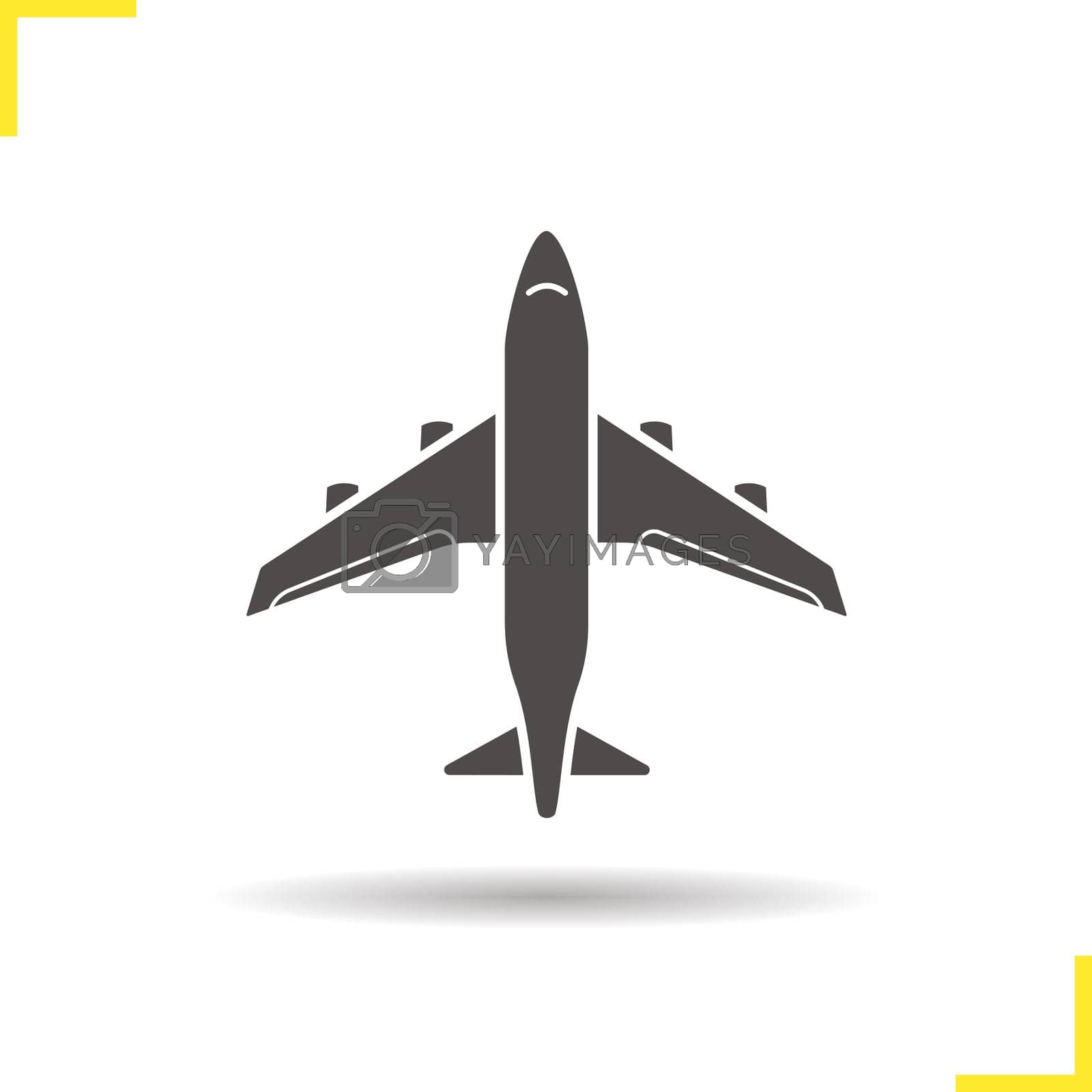Plane icon. Drop shadow flight silhouette symbol. Airplane. Negative space. Vector isolated illustration