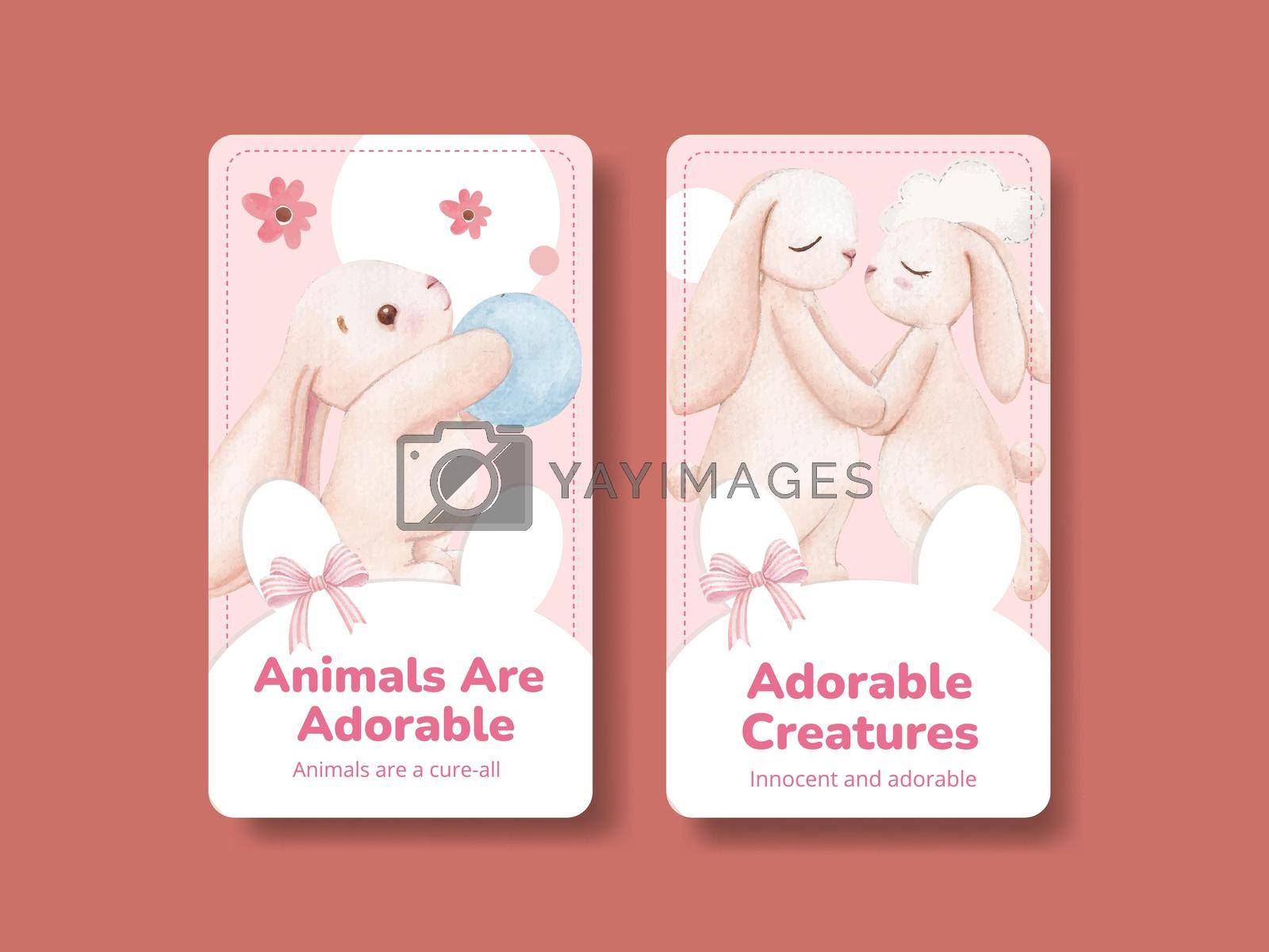 Instagram template with adorable animals concept,watercolor style
