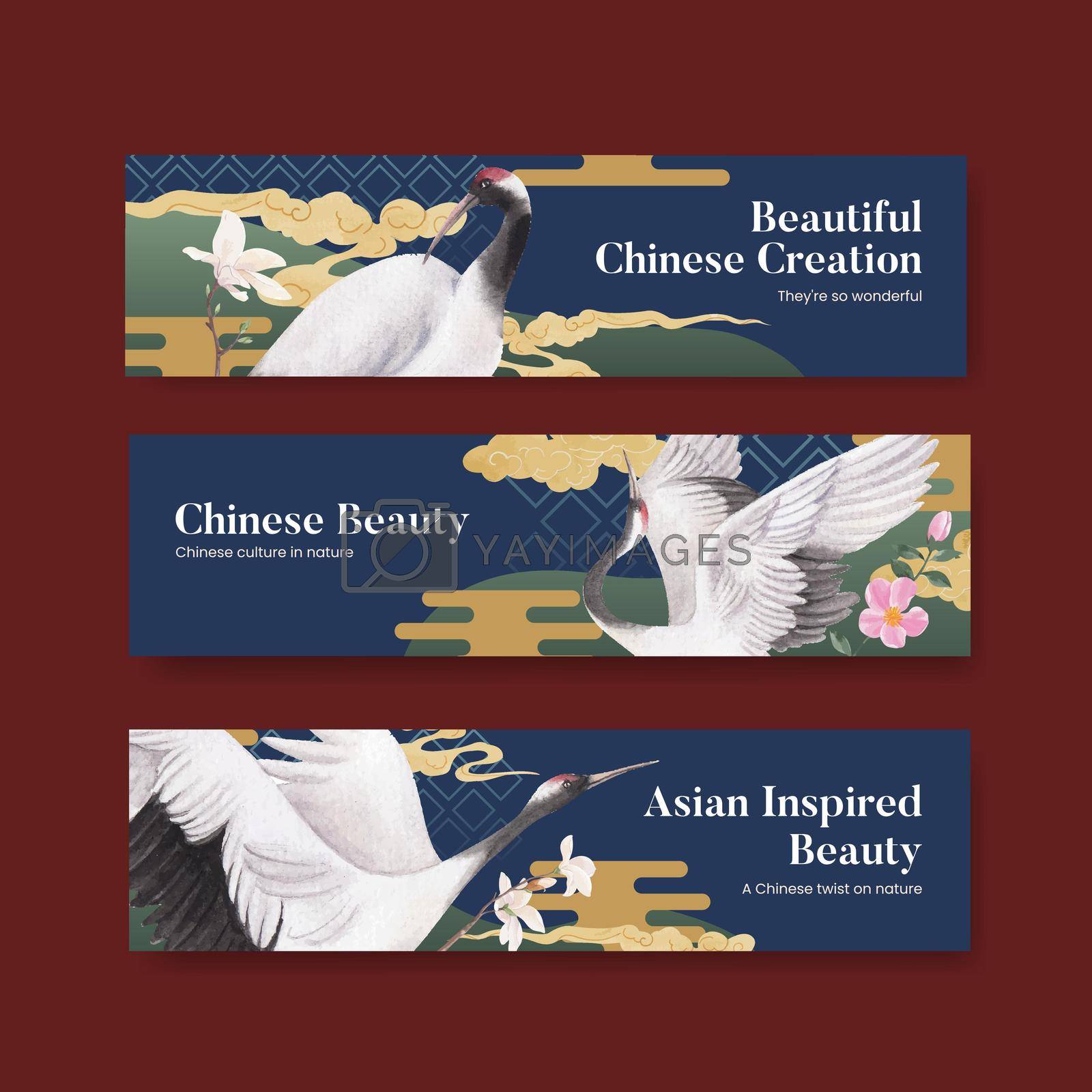 Royalty free image of Banner template with Bird and Chinese flower concept,watercolor style by Photographeeasia