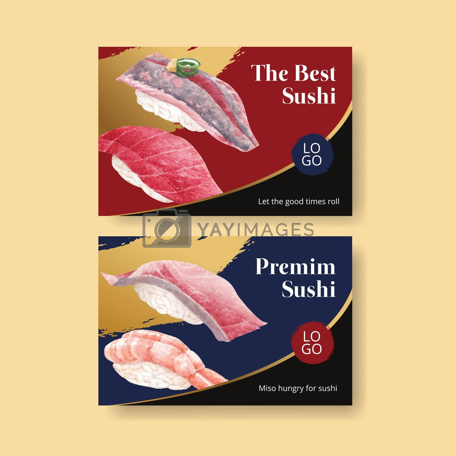 Royalty free image of Facebook template with premium sushi concept,waterolor style by Photographeeasia