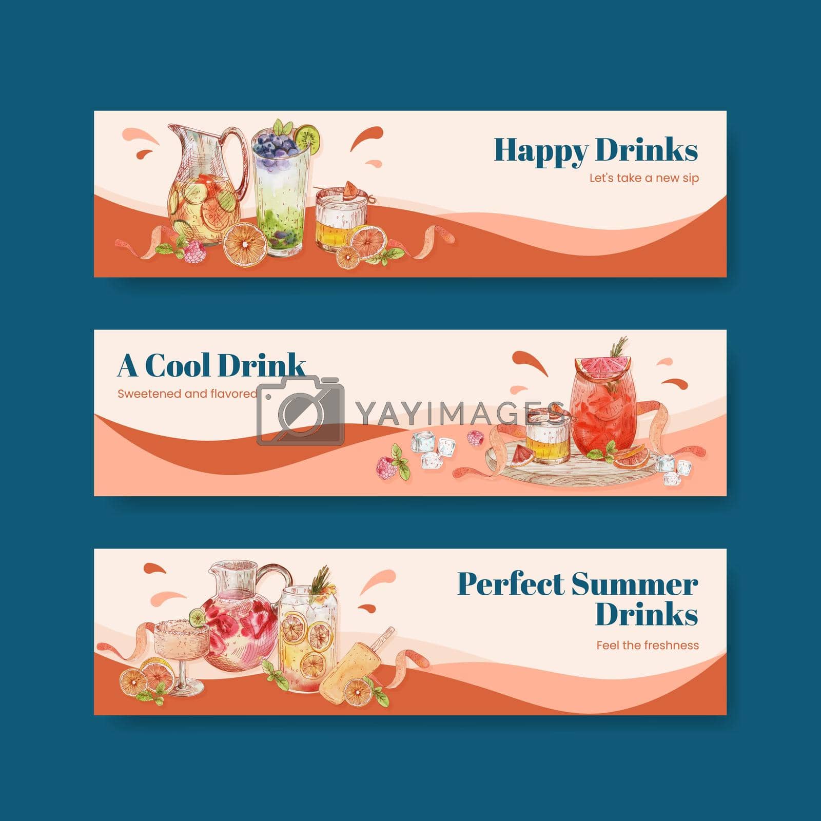 Royalty free image of Banner template with refreshment drinks concept,watercolor style by Photographeeasia