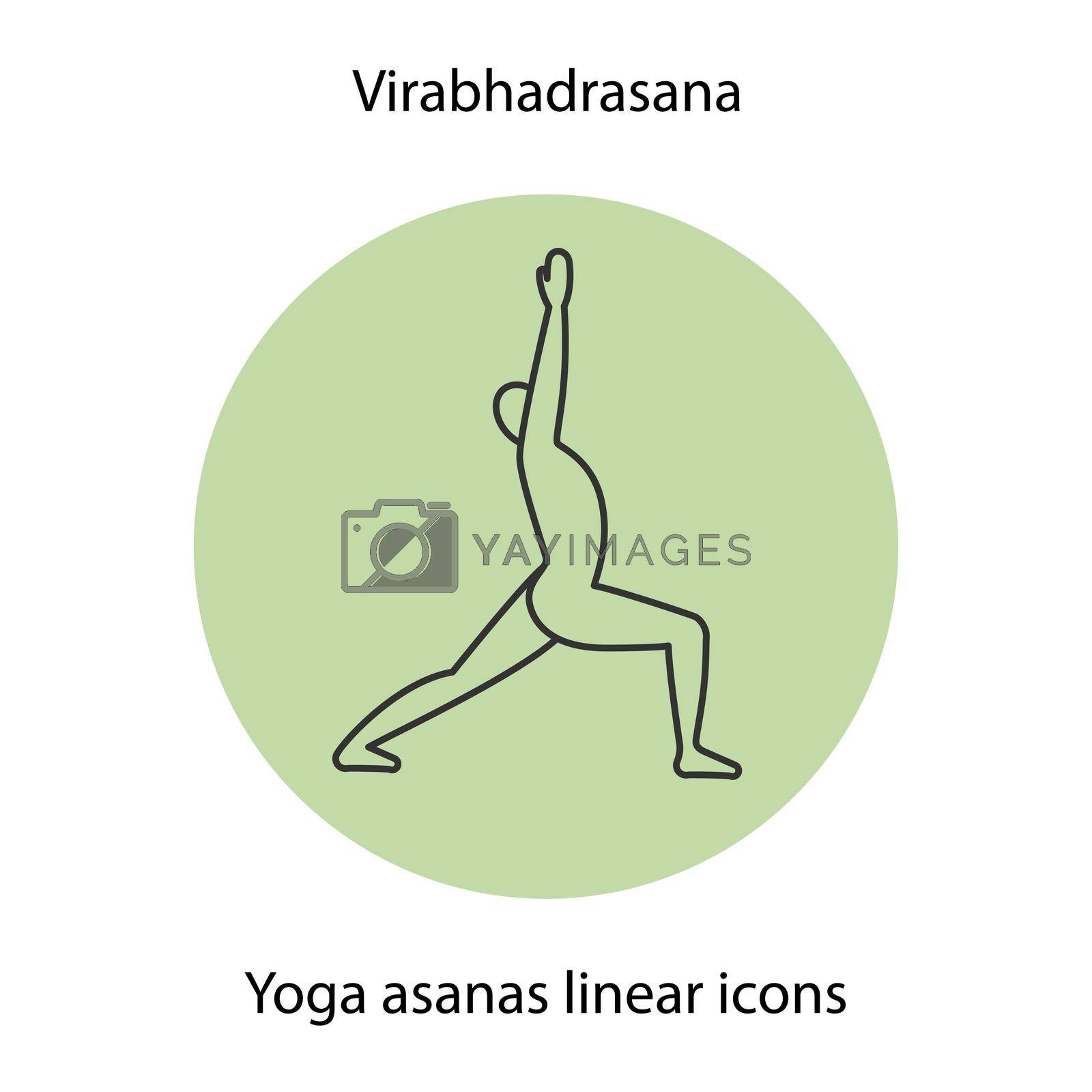 Virabhadrasana yoga position linear icon. Thin line illustration. Yoga asana contour symbol. Vector isolated outline drawing
