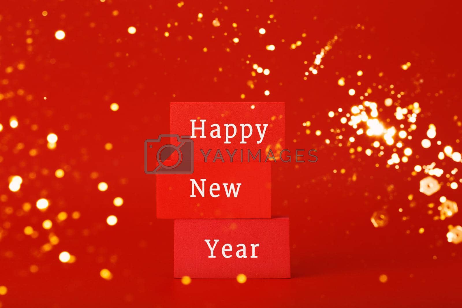 Royalty free image of Happy New Year 2022 red elegant minimal concept on red background with bokeh by Senorina_Irina