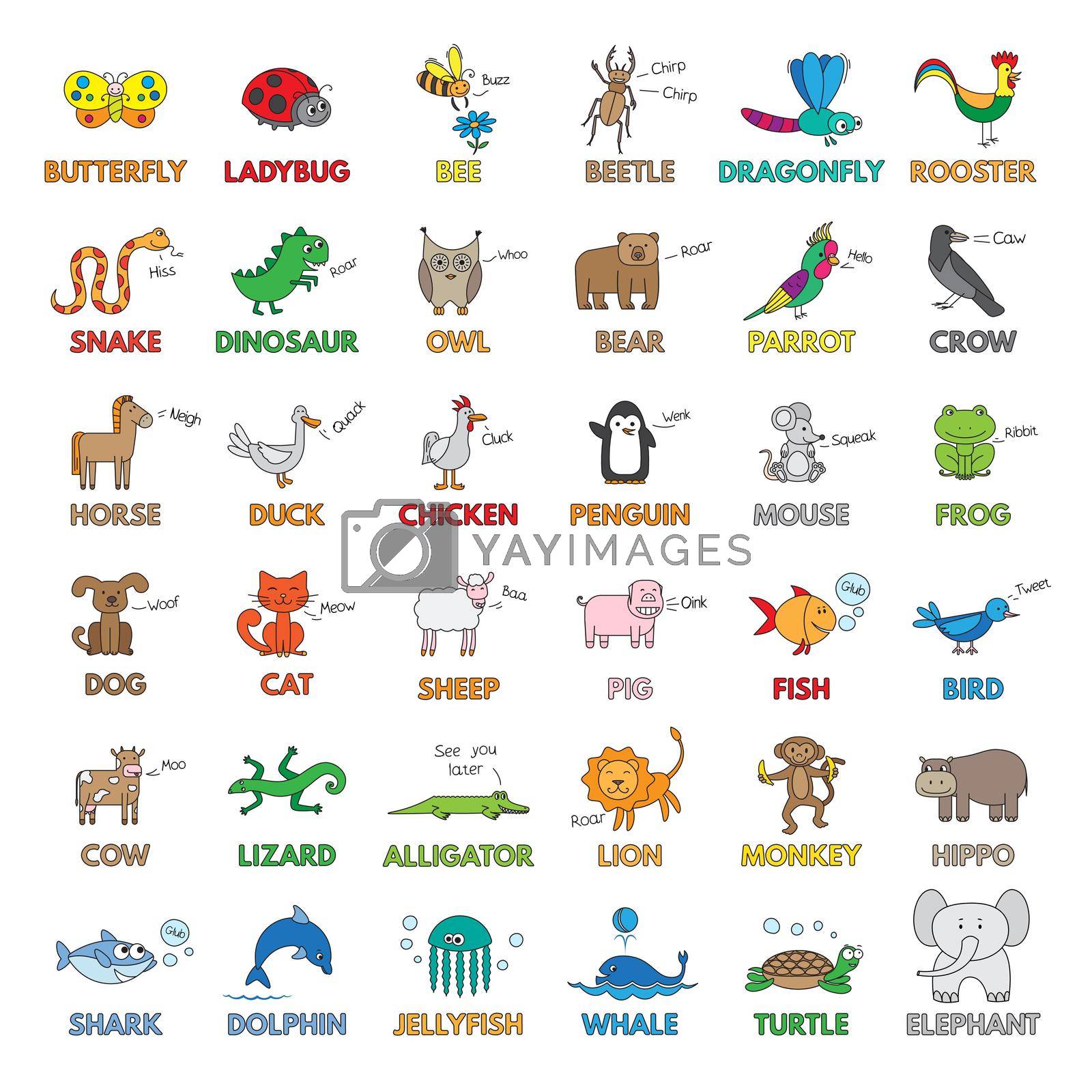 Cartoon animals collection. Vector set for children education