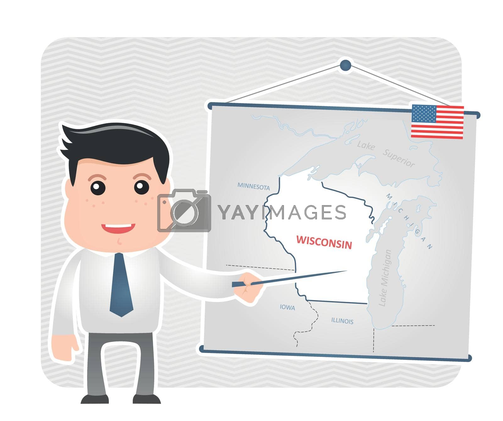 Royalty free image of Man with a pointer points to a map of WISCONSIN by nosik
