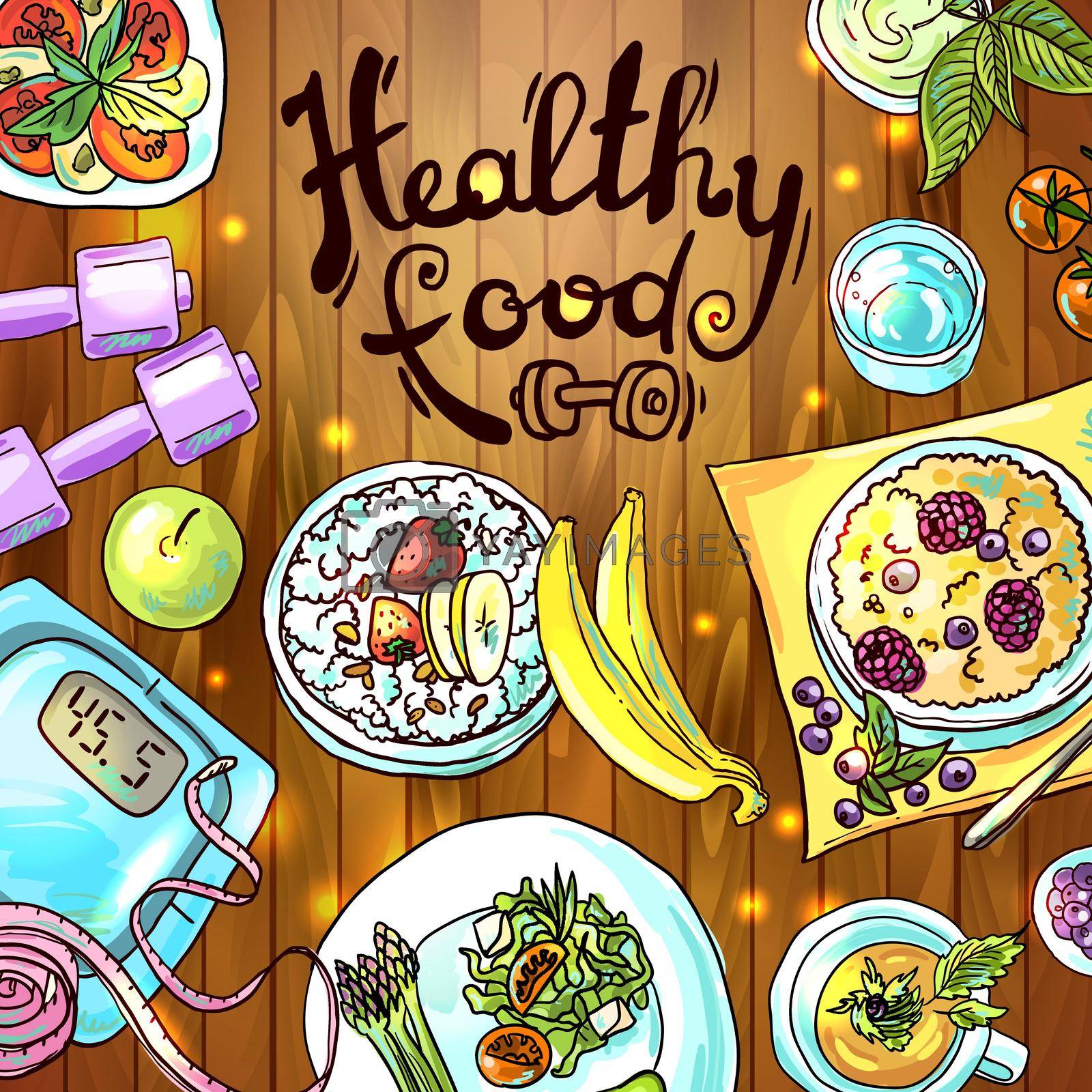 Beautiful hand- drawn illustration healthy food for your design