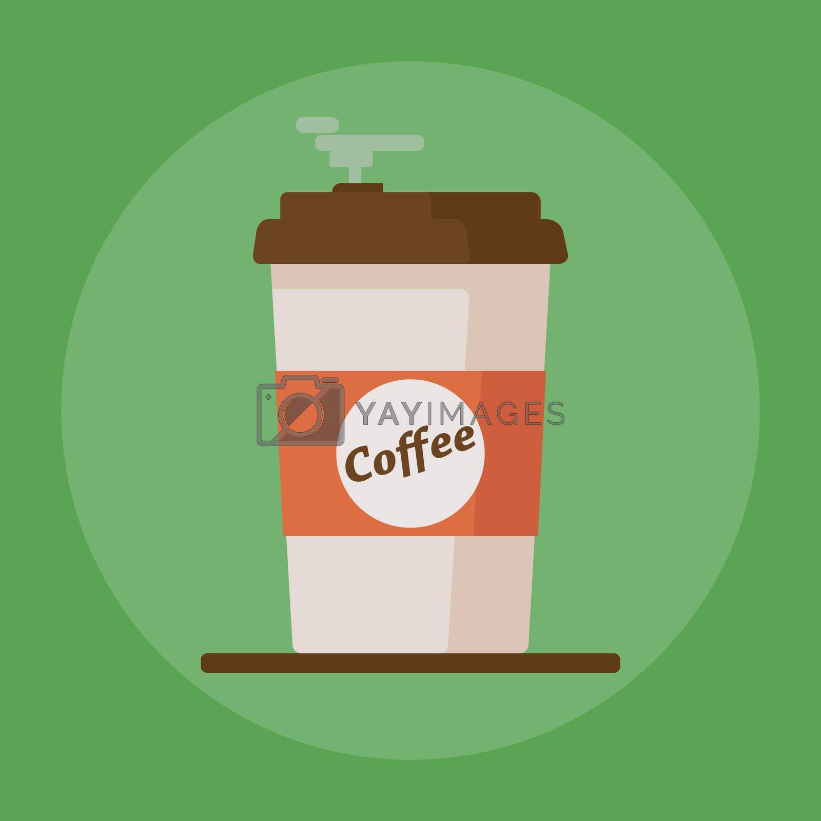 Royalty free image of Coffee cup icon with text coffee on green background. Flat vector illustration by LysenkoA