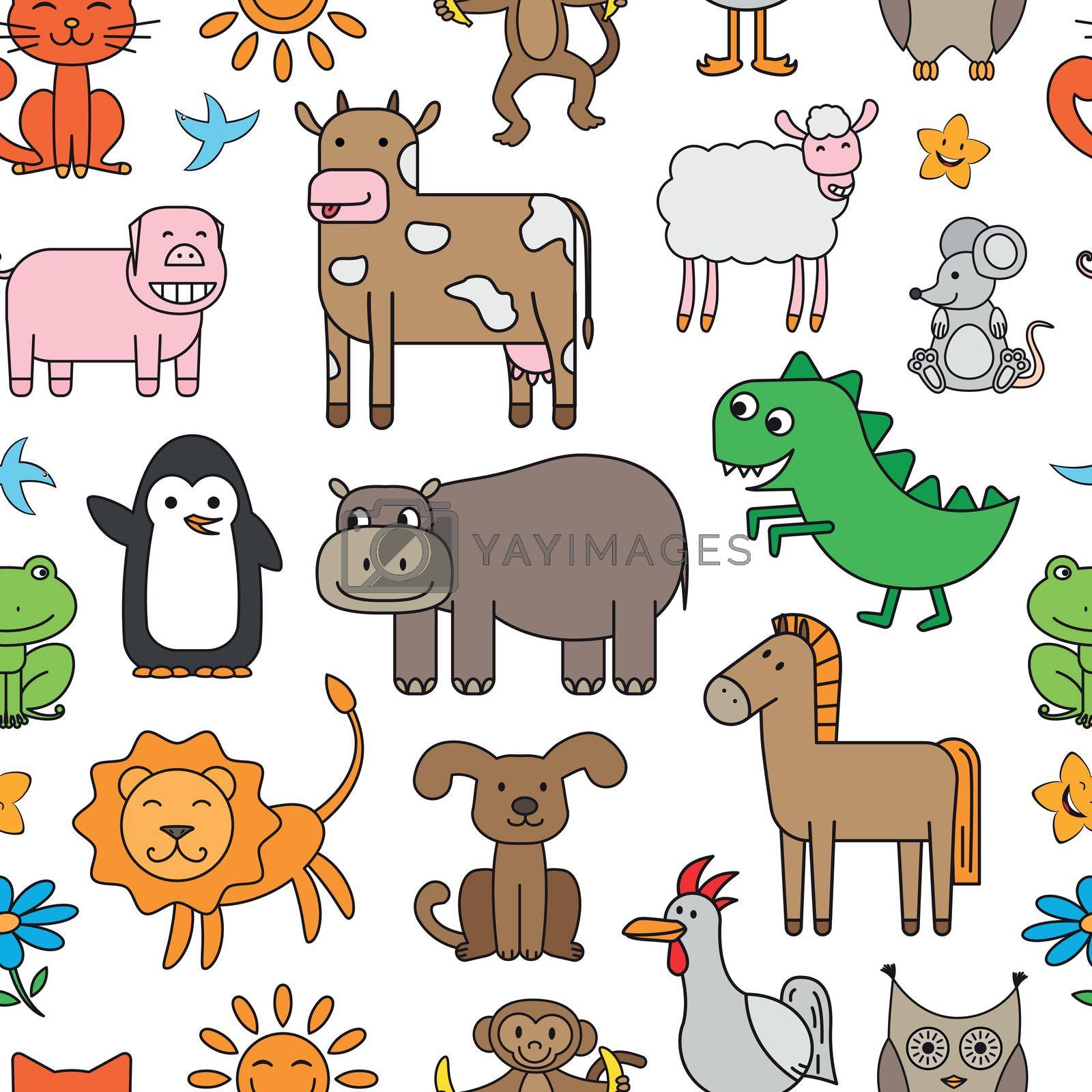 Seamless texture with cartoon animals. Vector pattern for children