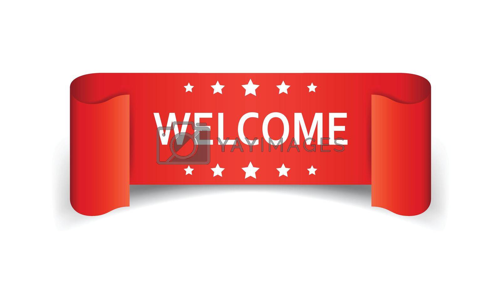 Royalty free image of Welcome ribbon vector icon. Hello sticker label on white background. by LysenkoA