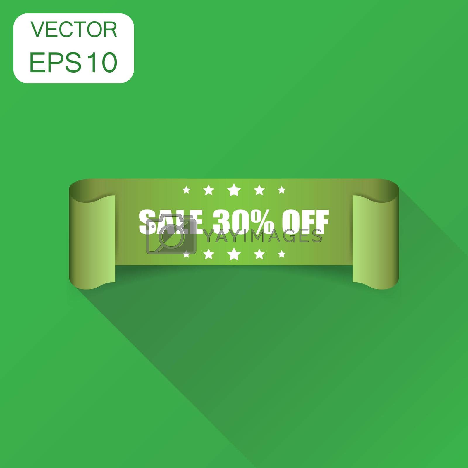 Royalty free image of Sale 30% ribbon icon. Business concept sale 30 percent sticker label pictogram. Vector illustration on green background with long shadow. by LysenkoA