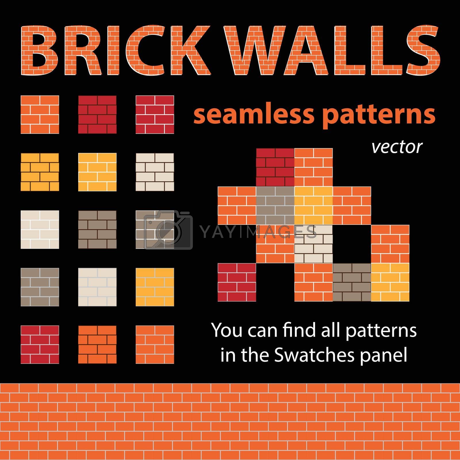 Brick walls seamless textures. Vector patterns for backgrounds or game design