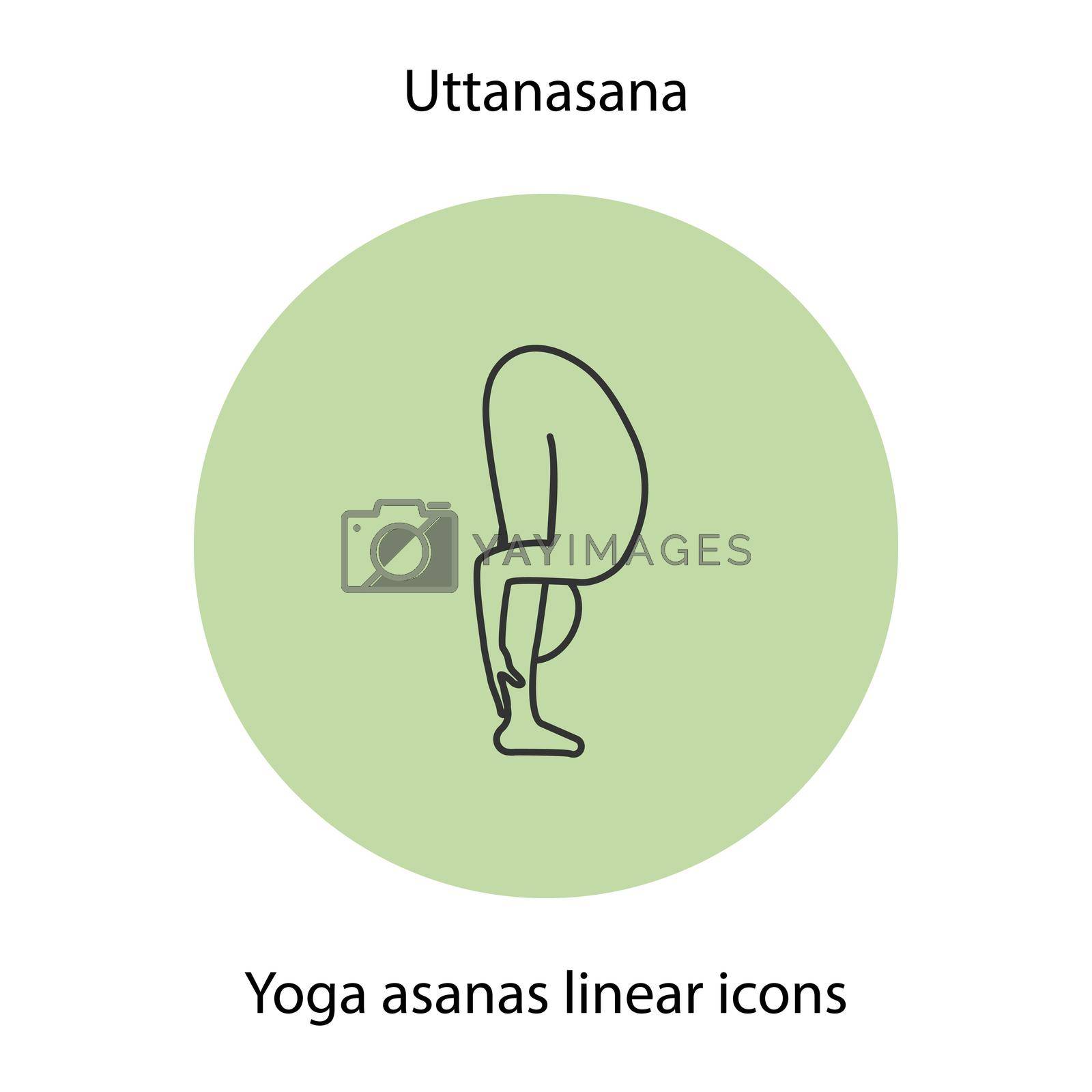 Uttanasana yoga position linear icon. Thin line illustration. Yoga asana contour symbol. Vector isolated outline drawing