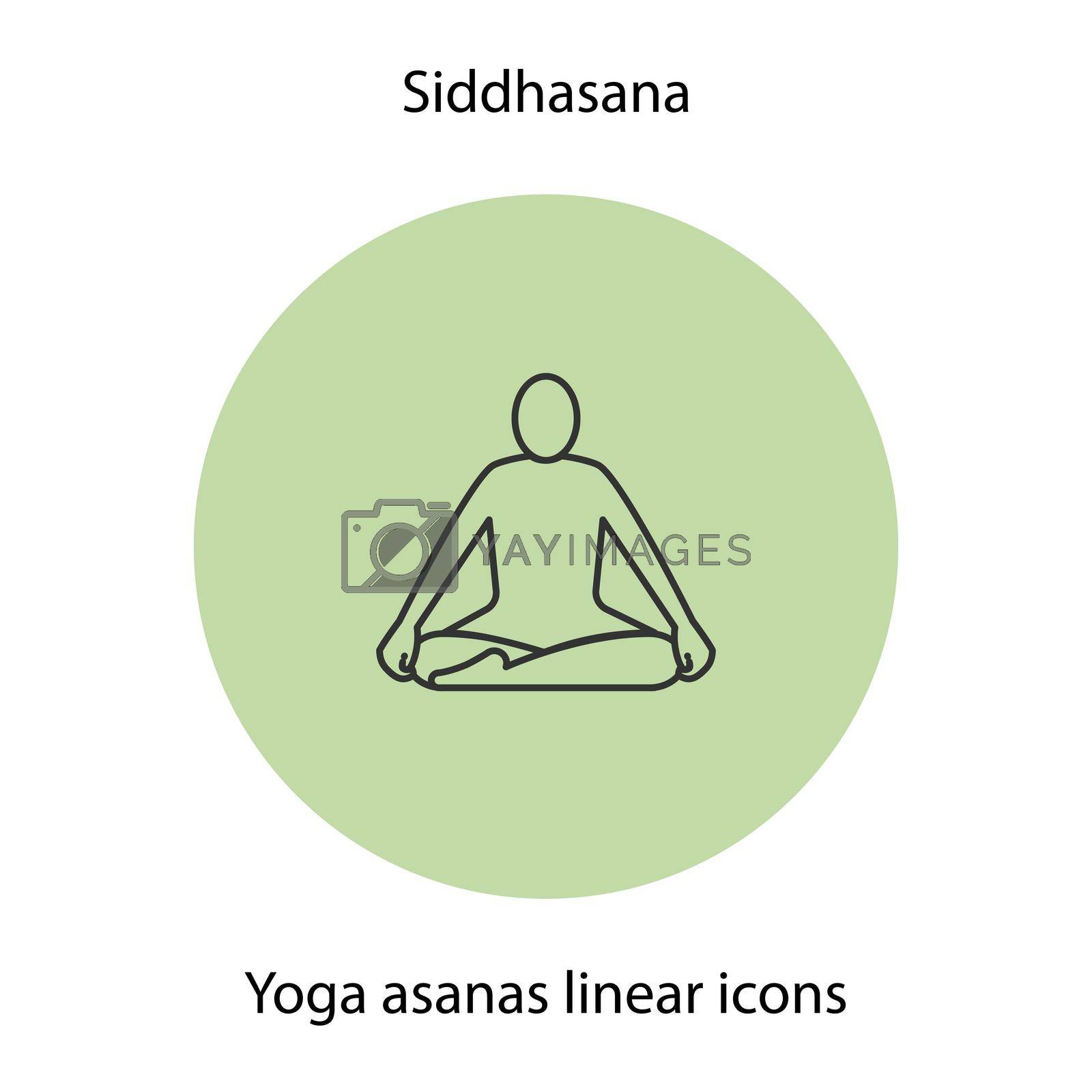 Siddhasana yoga position linear icon. Thin line illustration. Yoga asana contour symbol. Vector isolated outline drawing