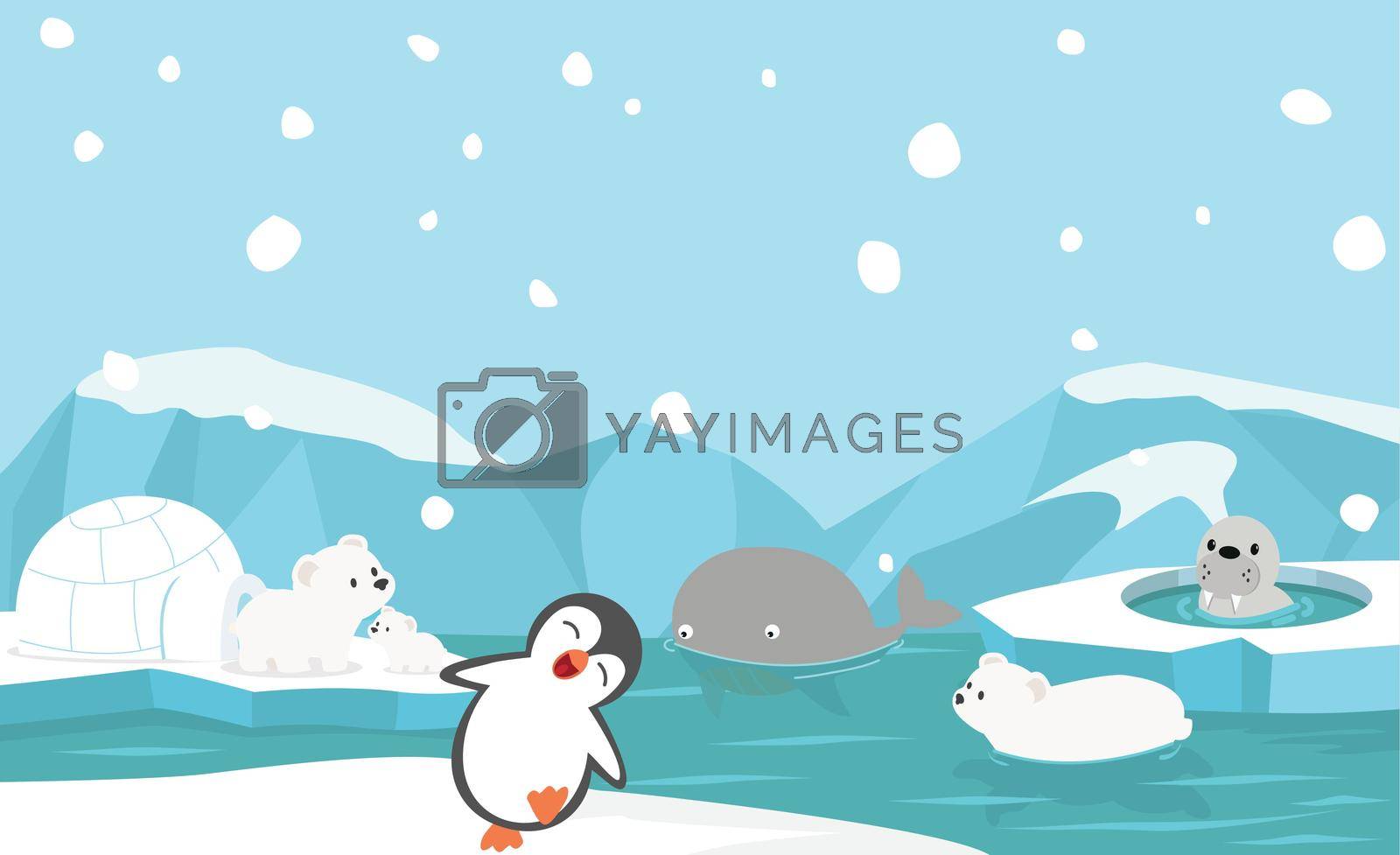 North pole animals winter season vector 