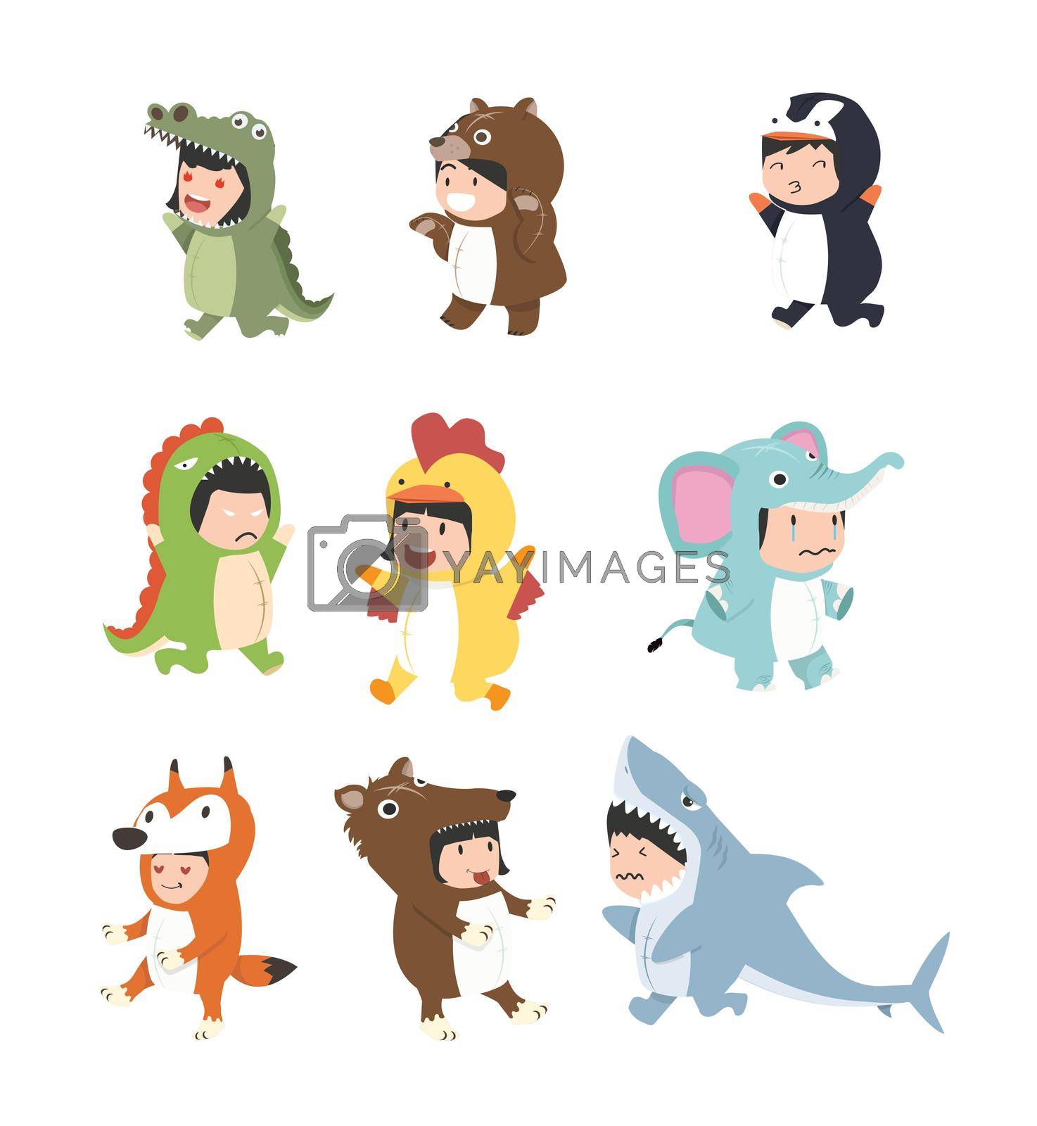 kids dressed in onesies various animals set