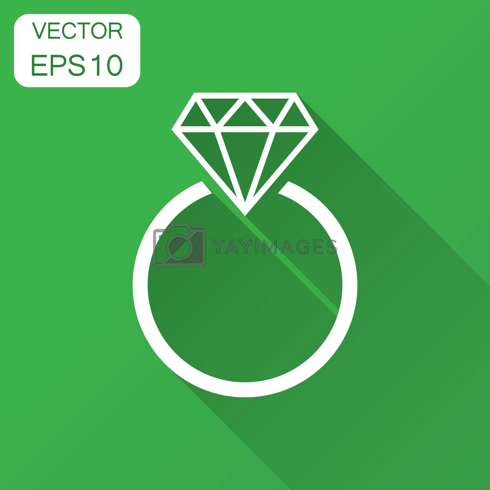 Engagement ring with diamond vector icon in flat style. Wedding jewelery ring illustration with long shadow. Romance relationship concept.