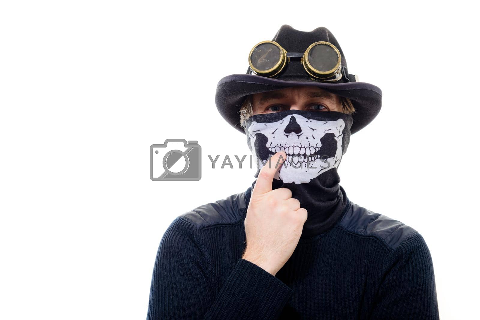 Royalty free image of steampunk man in the hat and mask skeleton by zartarn