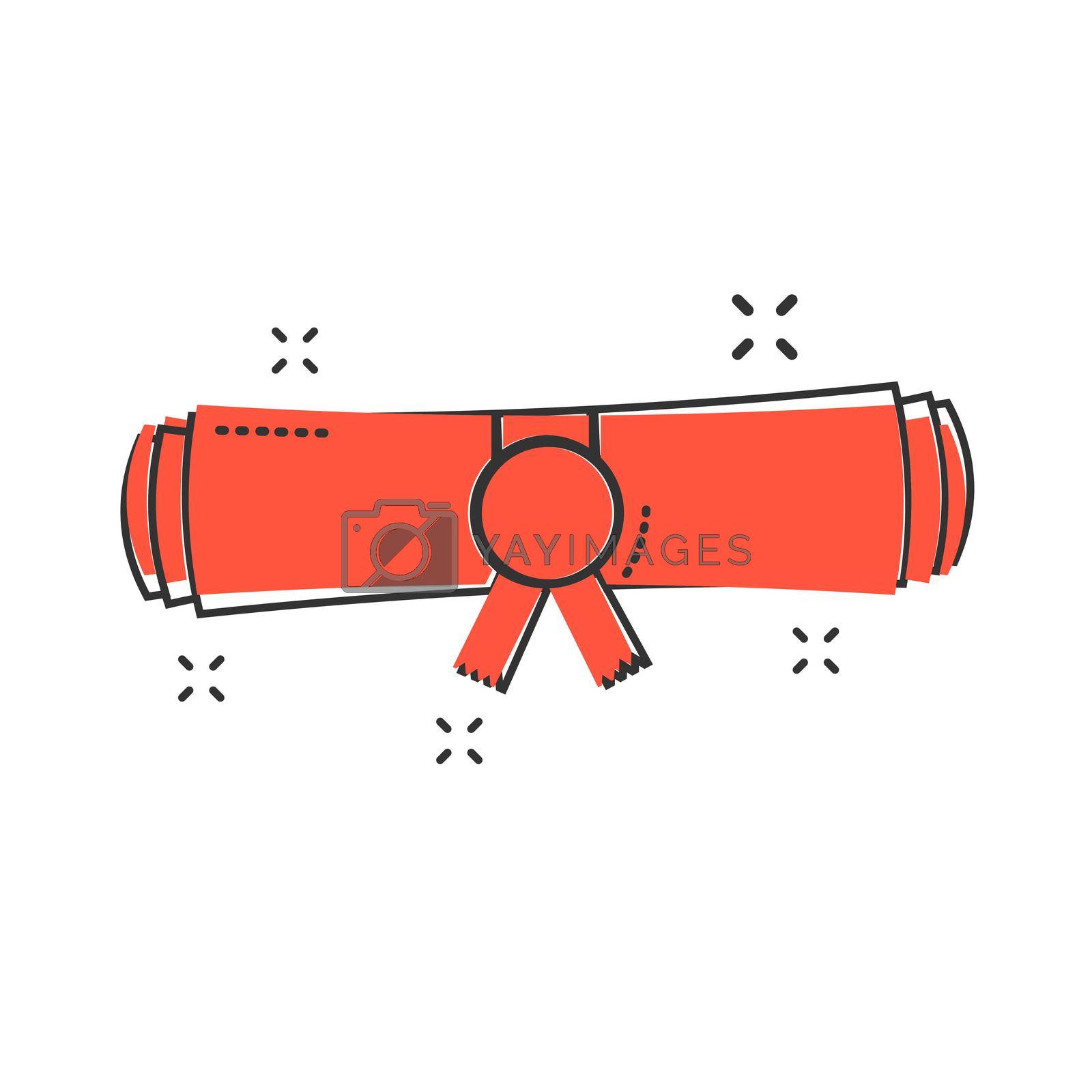 Cartoon diploma rolled scroll icon in comic style. Graduate scroll sign illustration pictogram. Education business concept.