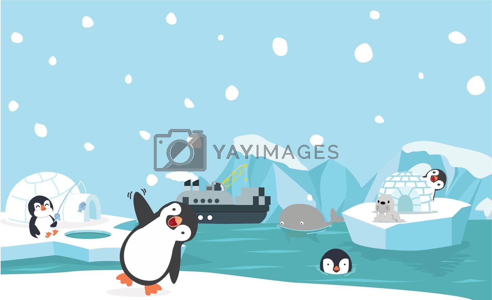 North pole animals background vector