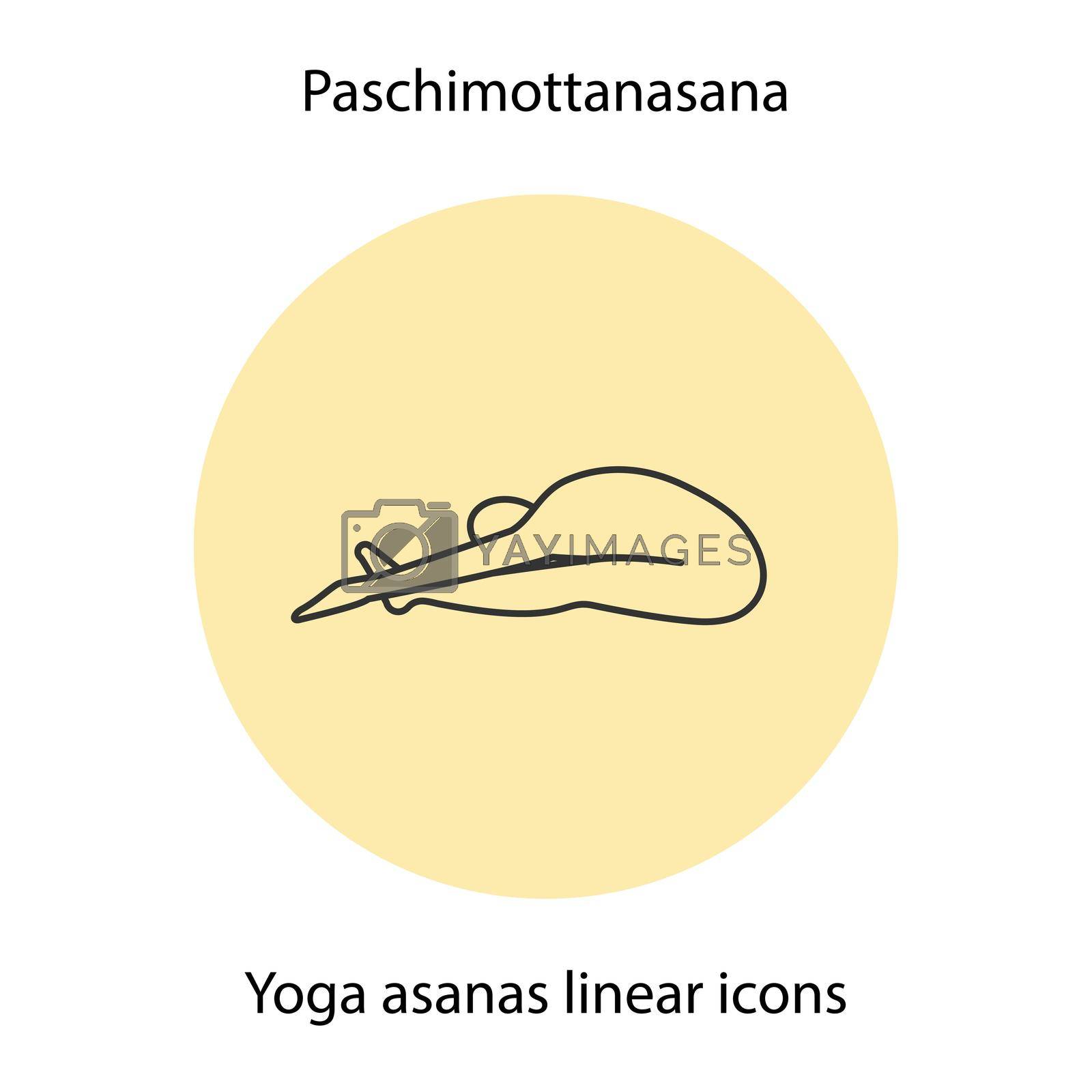 Paschimottanasana yoga position linear icon. Thin line illustration. Yoga asana contour symbol. Vector isolated outline drawing