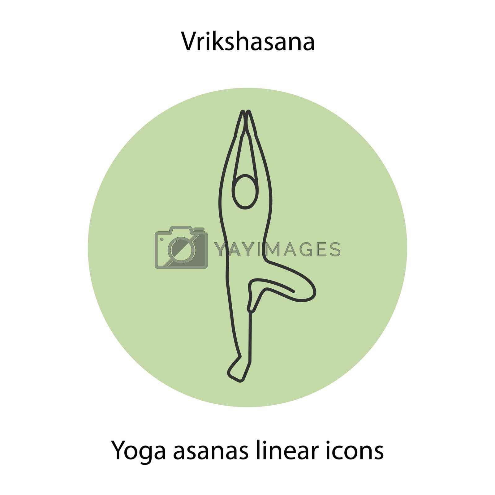 Vrikshasana yoga position linear icon. Thin line illustration. Yoga asana contour symbol. Vector isolated outline drawing