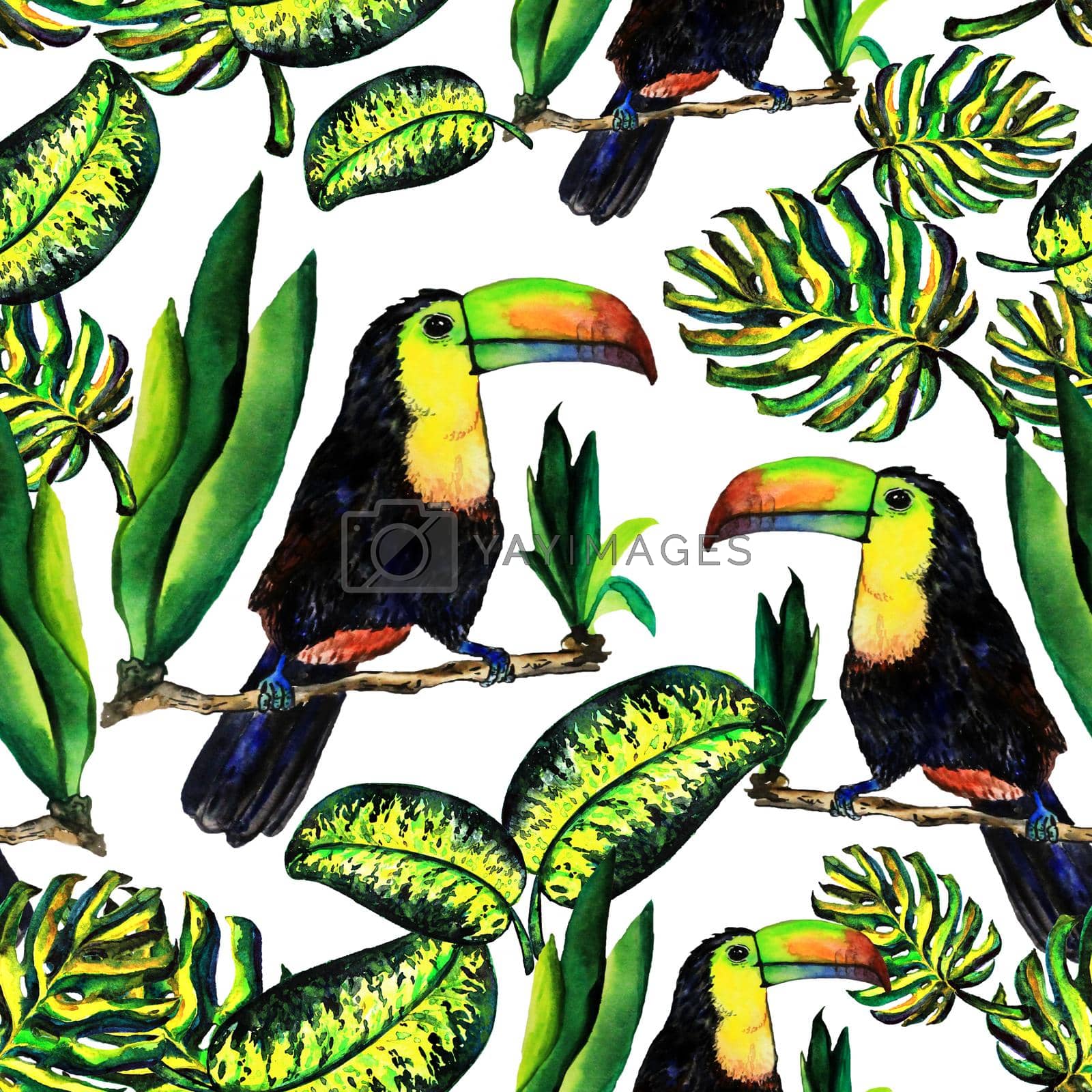 Royalty free image of Seamless pattern of leaves monstera and Toucan by DesignAB