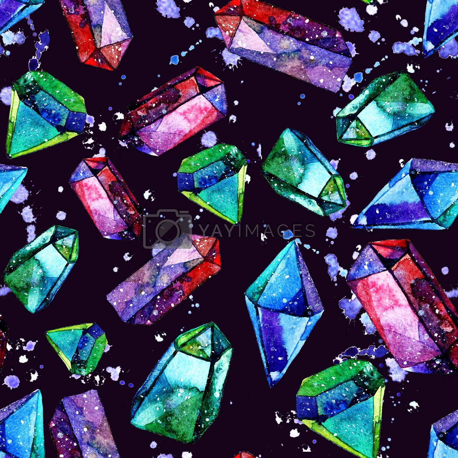 Royalty free image of Watercolor illustration of diamond crystals - seamless pattern by DesignAB