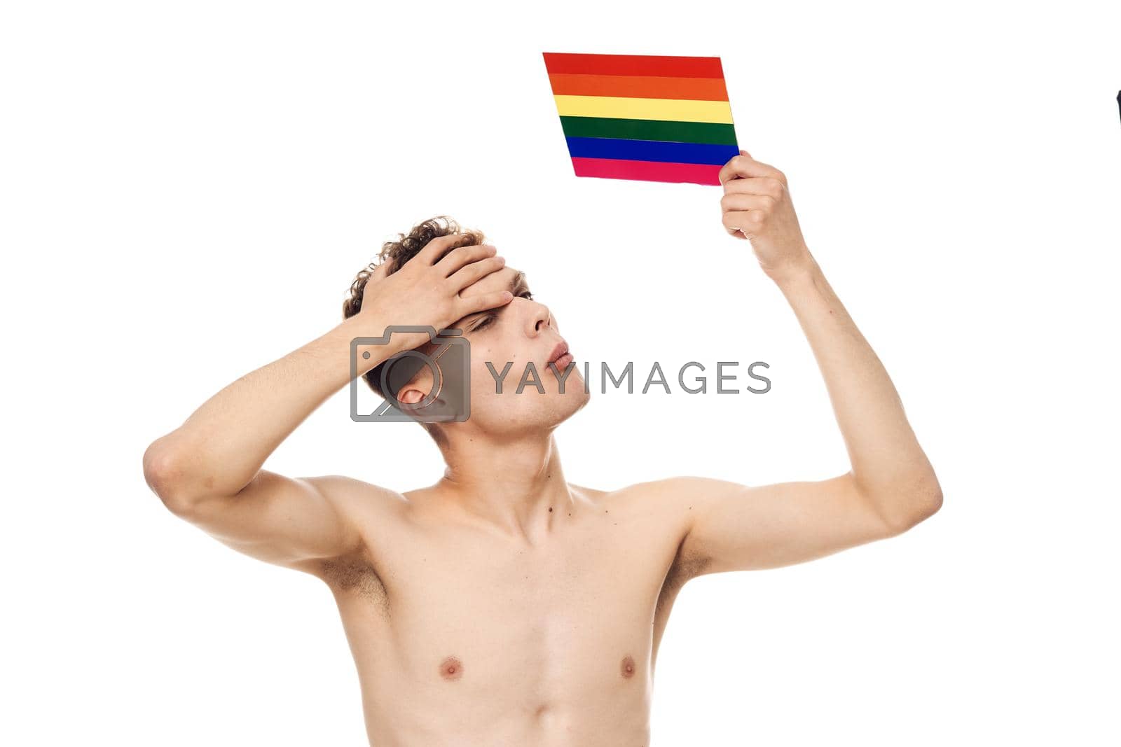 Royalty free image of man with lgbt flag transgender community discrimination by Vichizh