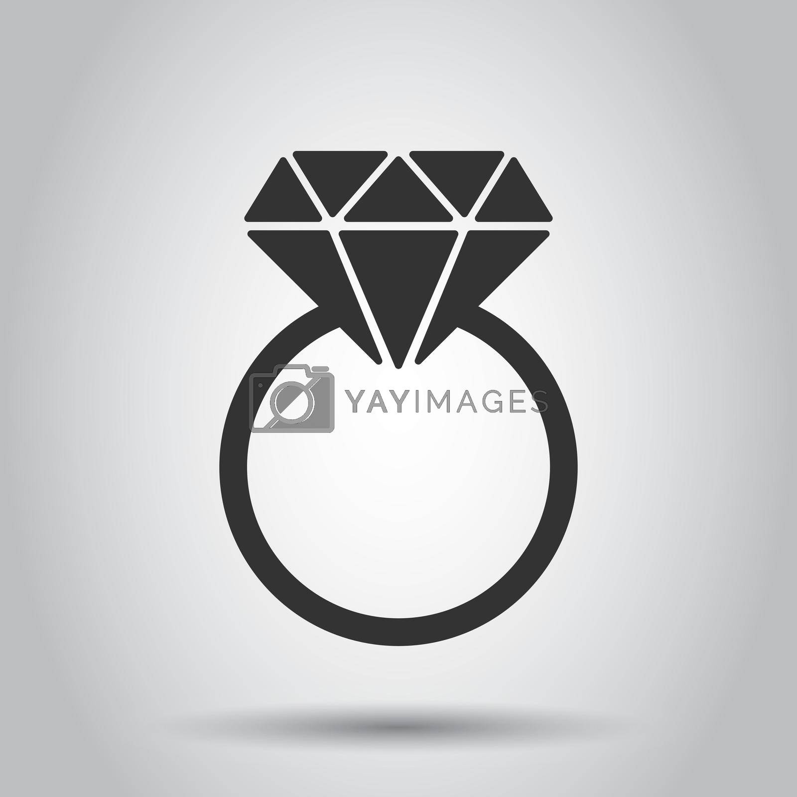 Engagement ring with diamond vector icon in flat style. Wedding jewelery ring illustration on white background. Romance relationship concept.